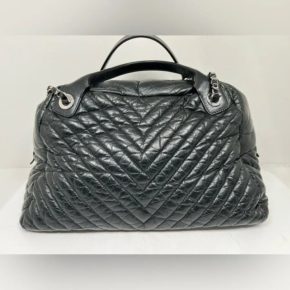 Chanel Soft Bowling Bag Chevron Aged Claf Skin Large Bag